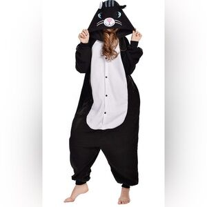 Black Cat Onesie Costume Adult Pajamas size M